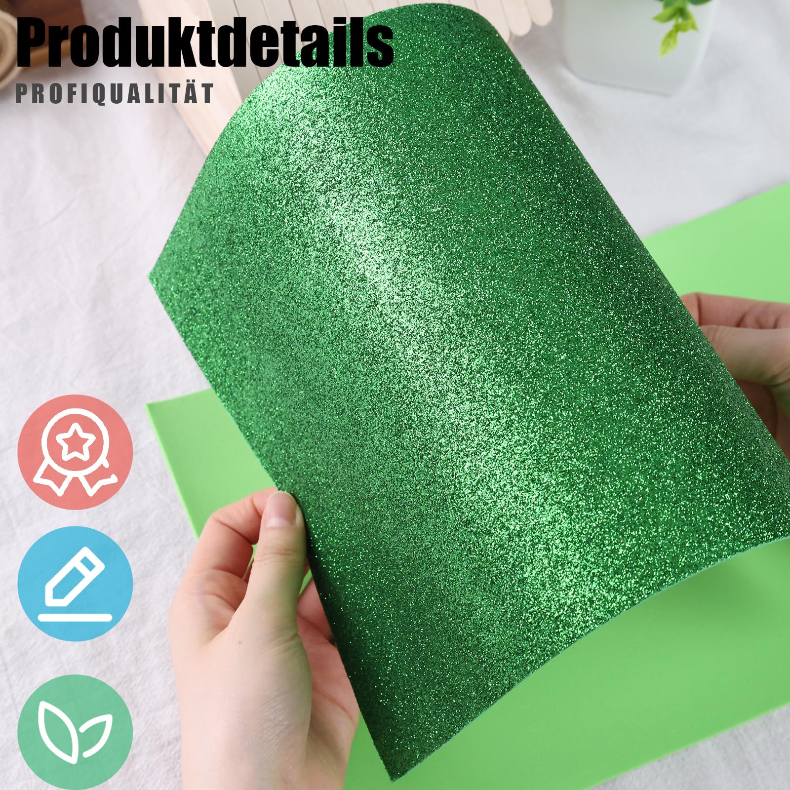 VGOODALL 30 Bögen Moosgummi Basteln A4, 2mm Bunt mit 5 Moosgummi Glitzer Schaumgummi Basteln Schaumstoff zum Basteln Moosgummi A4 für DIY Bastelarbeiten