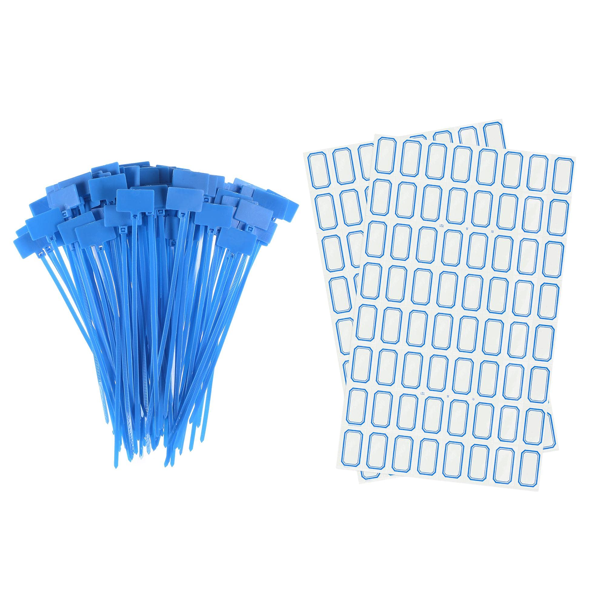 sourcing map 100pcs Nylon Cable Ties Tags Label Marker Self-Locking for Marking Organizing Blue