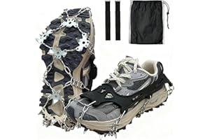 ZENICHAM Ice Cleats for Shoes and Boots, 19 Stainless Steel Spikes Crampons, Anti-Slip Snow Shoes Microspikes for Hiking, Climbing Gear, Ice Fishing Gear, Boot Chains for Winter Walking