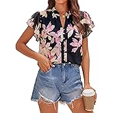 ZESICA Women's Short Sleeve Floral Blouse 2026 Summer Botton Down Shirts Loose Casual Boho Tops Trendy Outfits