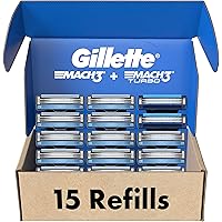 Gillette Men's Razor Blade Refills, 13 Mach3 Cartridges + 2 Mach3 Turbo Cartridges Blue, Total Pack of 15
