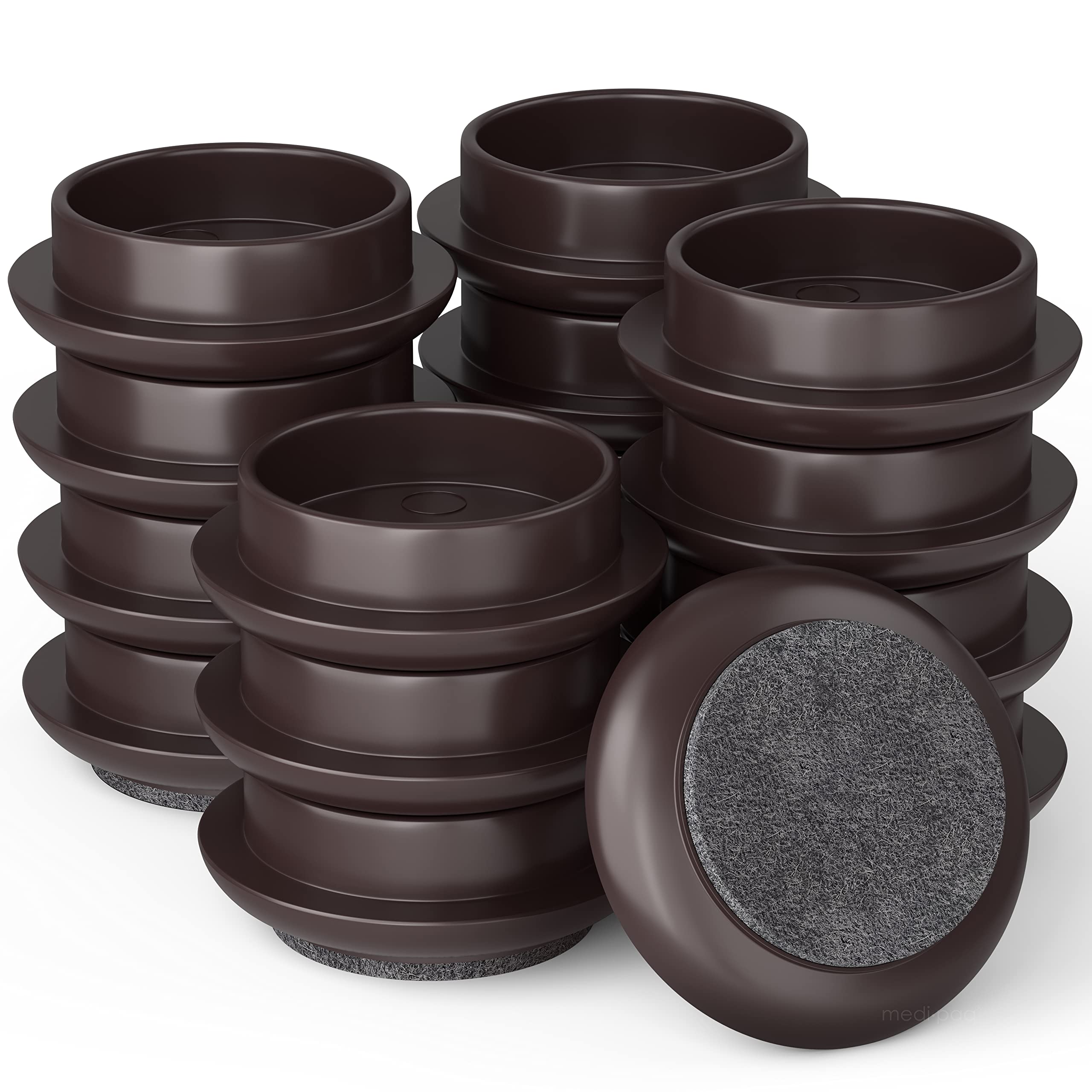 Medipaq Felt Castor Cups – 16x Small 44mm Solid Brown – Protects Wooden & Smooth Floors – Chair & Furniture Leg Protectors
