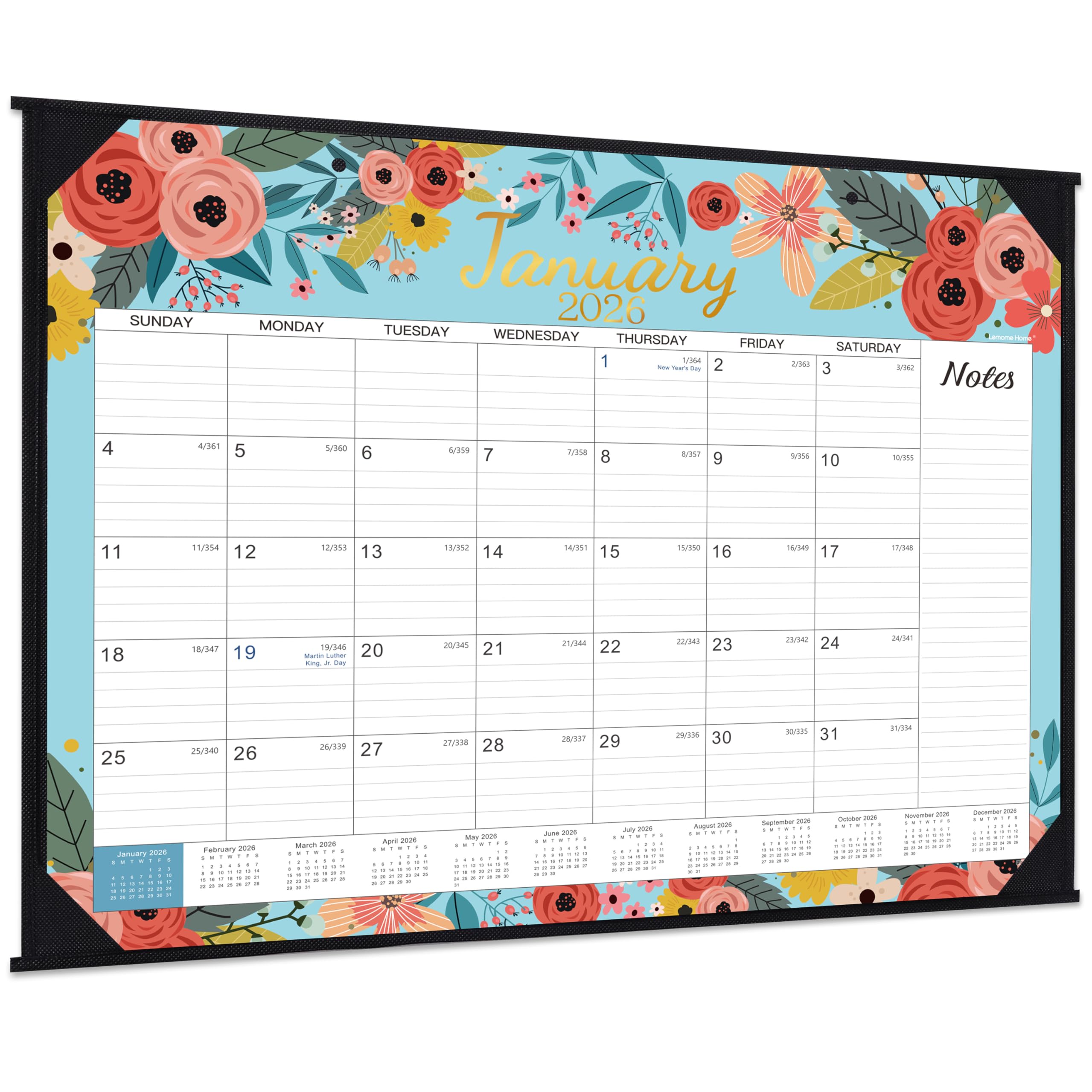 Photo 1 of 2026 Desk Calendar - Large Desk Calendar 2026, Jan. 2026 - Dec. 2026, 22" x 17", 2026 Calendar 12 Month with Corner Protectors, Desk Pad, To-Do List & Notes, Desk/Wall Calendar for Planning or Organizing - Blue Floral