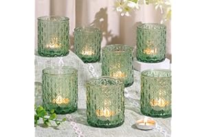MATAHUM 8Pcs Large Votive Candle Holders Green Tea Light Candle Holders Glass Candle Holder for Wedding, Bridal Shower, Table Centerpiece, Party, Home Decor