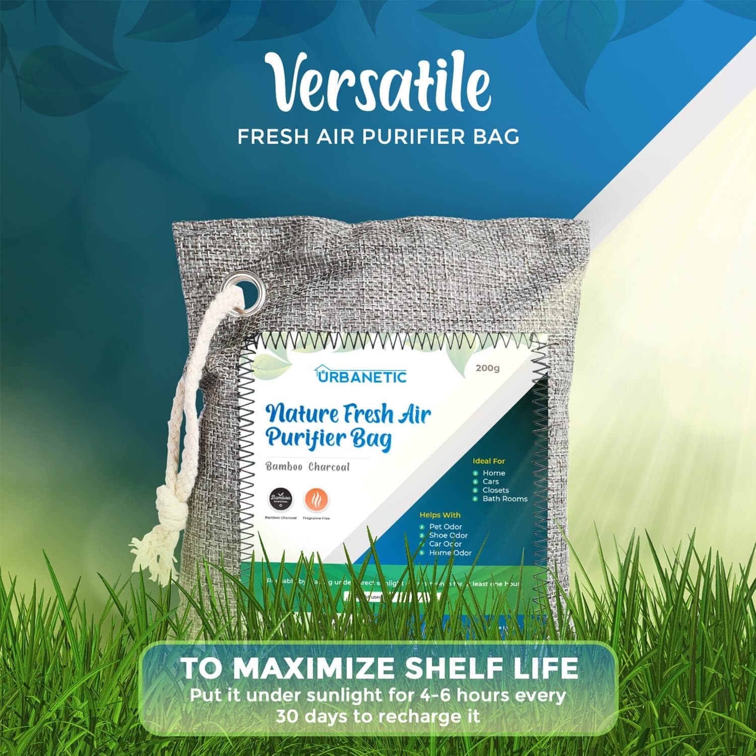 Activated Charcoal Air Purifying Bag - Nature Fresh Bamboo Air Purifier Bags, Odor Eliminators For Home, Closet Odor Absorber, Car Air Freshener, Deodorizer For Rooms Absorbers 4 X 200g: Kitchen & Dining