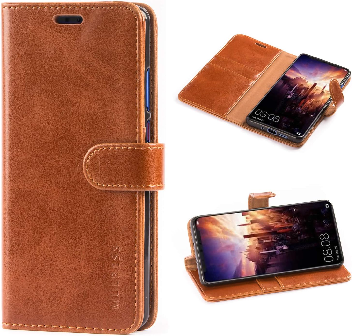 Mulbess Vintage Huawe P30 Pro Case Wallet, Flip Leather Phone Case with Card Holder for Huawe P30 Pro Cover, Brown