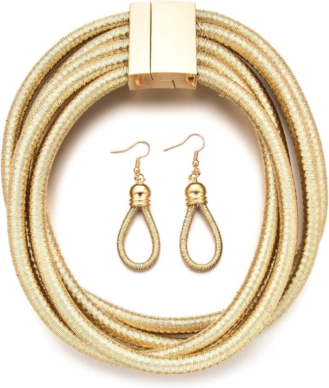 African Style Women's Weave Multilayer Boho Big Choker Statement Necklace Short Collar Gold Necklace Africa Earring Women Jewelry Set