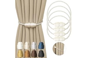 Contoeey Magnetic Curtain Tiebacks Rope Curtain Tie Backs for Curtains 4 Pack Curtain Holders for Drapes Decorative Window Curtain Holdbacks, White