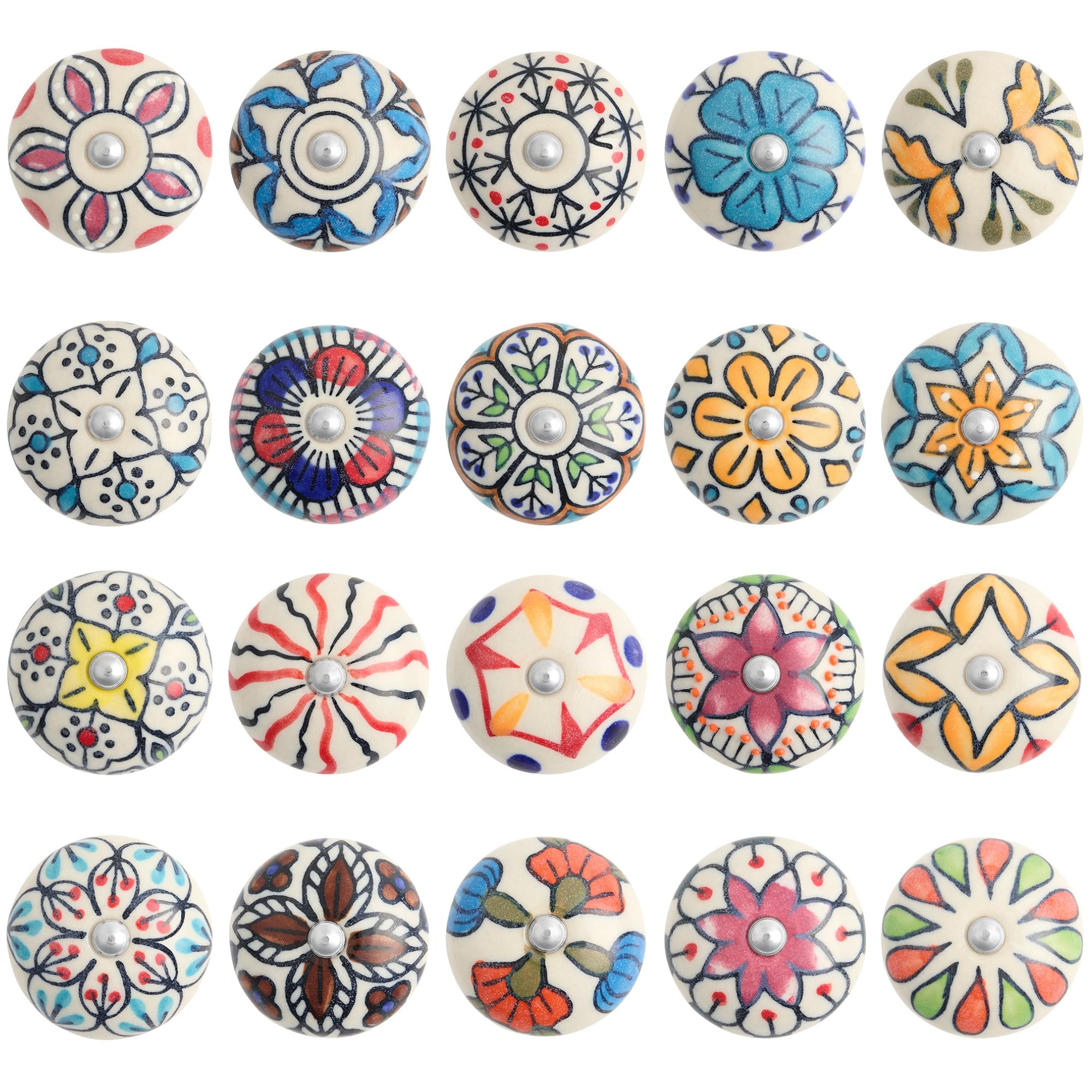 GlobeeCraft Exclusive Hand Painted Ceramic Knobs for Drawers, Cabinets and Kitchen Doors - Vintage Knobs for cupboards. Doorknobs and Draw knobs in a Set of 20 Unique Pieces