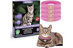 VICSOM Calming Collars for Cats, Pheromone Calm Collar for Cats, Cats Calming Collar, Natural Waterproof Adjustable Cat Calm Collars with 60 Days Anti Anxiety Relief Stress Effect 4PCS, Pink