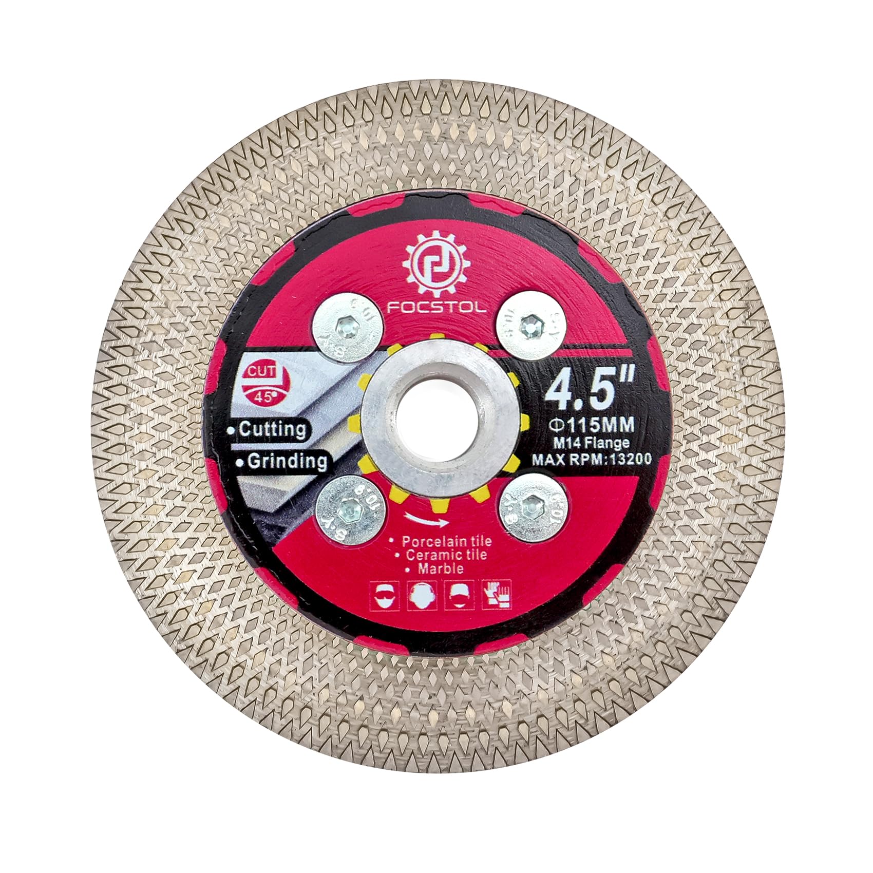 FOCSTOL Diamond Tile Saw Blade - 115mm Cutting Grinding Disc with M14 Flange for Porcelain Ceramic Tile Marble Granite