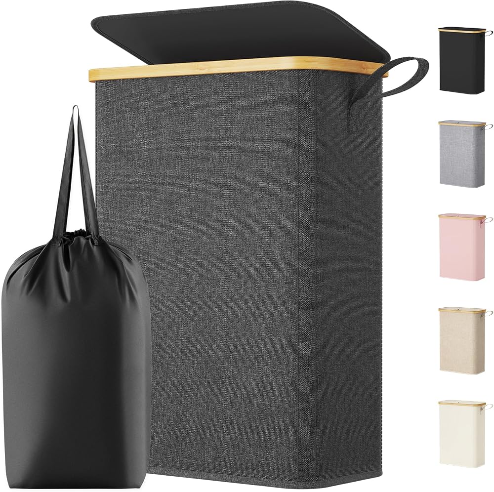 Lifewit 50L Slim Laundry Basket with Lid & Removable Inner Bag Dark Grey