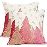 Pink Christmas Pillow Covers 18x18 Inch Set of 2 Hot Pink Gold Xmas Tree Snowflake Print Decorative Throw Pillow Cases Outdoor Farmhouse Winter Holiday Decorations Cushion Cases Sofa Couch Bed Decor