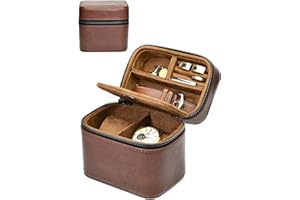 M MIRAGE LUXURY TRAVEL Watch Travel Case and Jewelry Travel Organizer Case for Men - Watch Band Case Storage - Premium Leather - Coffee Brown