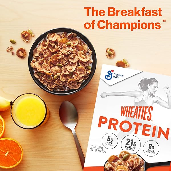 WHEATIES PROTEIN BREAKFAST CEREAL, HONEY PECAN, 21G PROTEIN, BREAKFAST OF CHAMPIONS, 16.4 OZ
