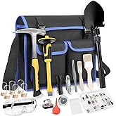 25 PCS Geology Rock Pick Equipment Kit, 28 oz. Rock Pick Hammer with 12" Mason Chisel, Safety Glasses, Whistle, Jewelers loup