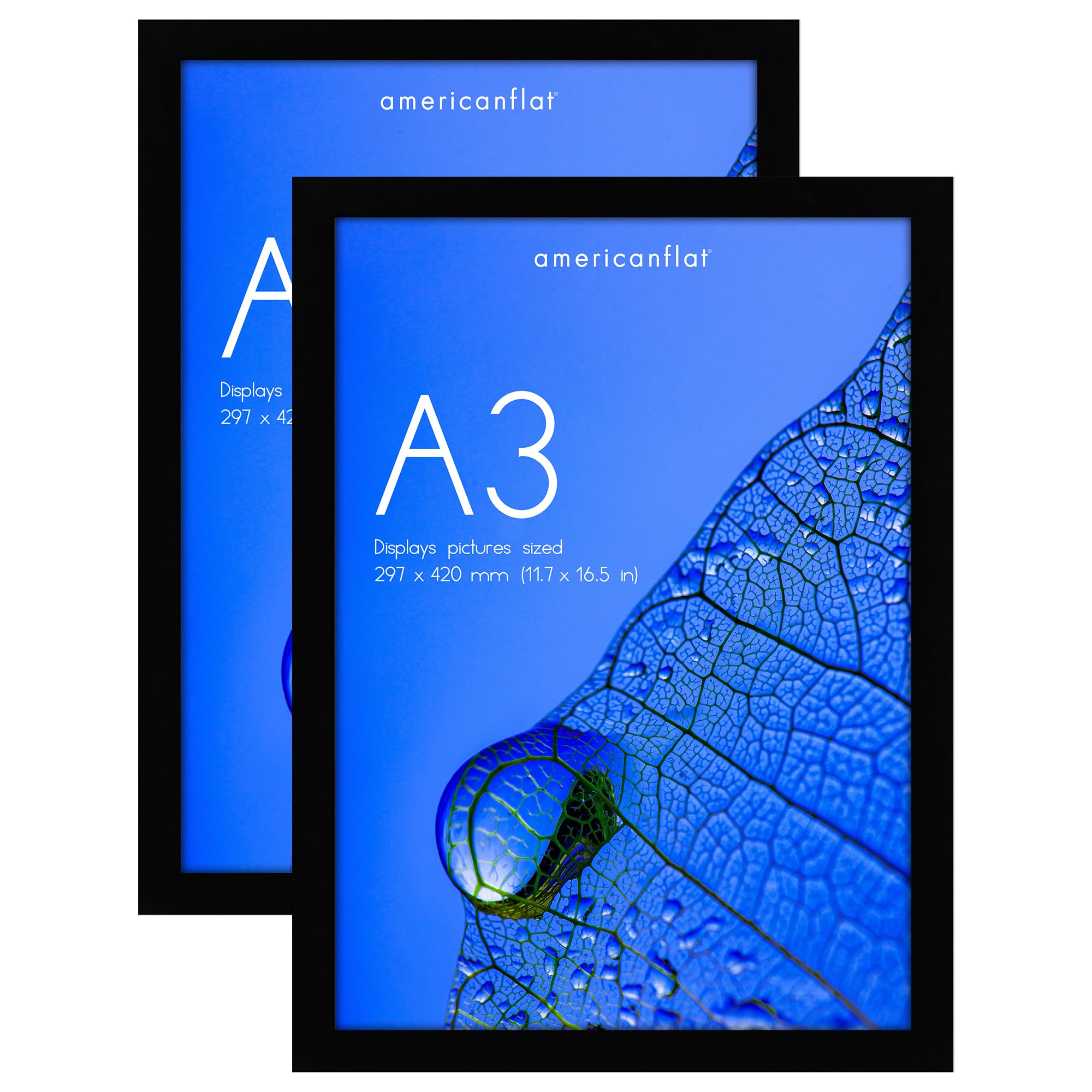 Americanflat A3 Picture Frame with Shatter-Resistant Glass - Set of 2-11.7x16.5 Frame with Engineered Wood - Signature Collection - A3 Frames for Wall Display - Black