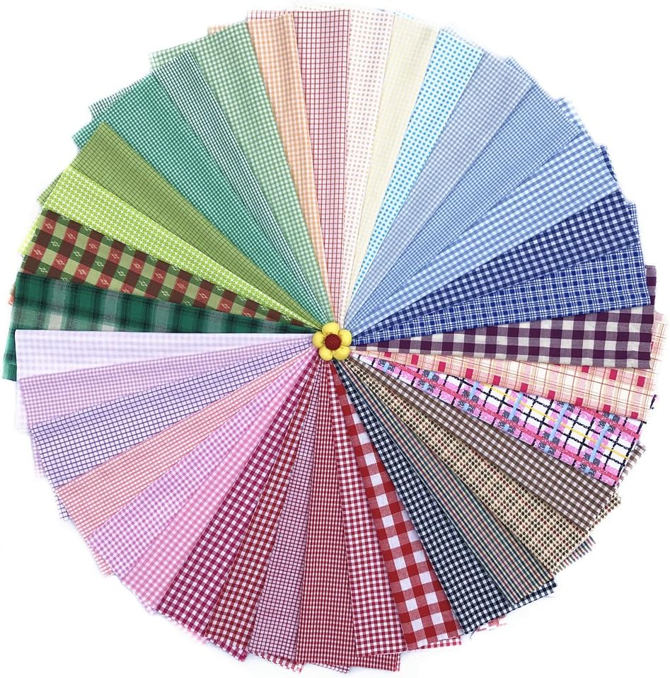 RayLineDo 50PCS 20 * 30cm Assorted Pre-Cut Check Series Mixed Squares Bundle Quilt Fabric Patchwork for Handmade Scrapbooking Artcraft Project