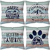 Soothirty Camper Sweet Camper Throw Pillow Case, 18 x 18Inch Set of 4, Camping Lovers Gifts , Vintage Wood RV Decor, Trailer Decor, Camping Decor Cushion Cover for Sofa Couch Bed