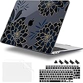 Lepeoac for MacBook Air 13 Inch Case 2020-2018 (A2337 M1 A2179 A1932), Shockproof Hard Shell Cover with Screen Protector, for Retina Display & Touch ID–Full Protection for MacBook Air, Flower Dahlia