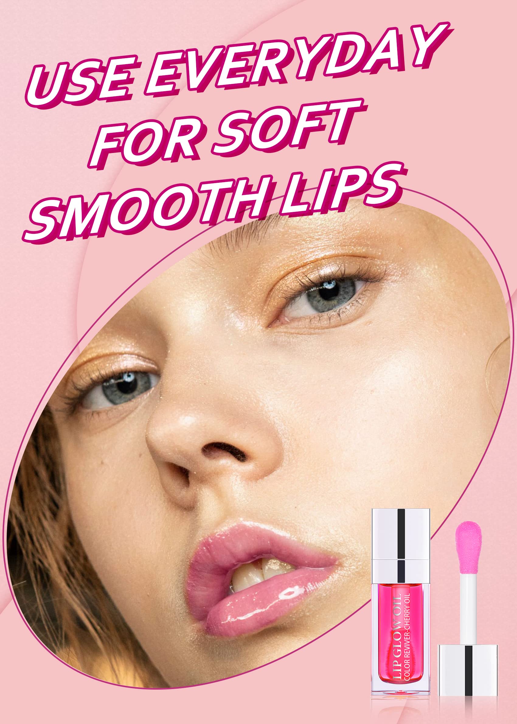 FEIMINI Hydrating Lip Glow Oil, Moisturizing Lip Oil Gloss Transparent Plumping Lip Oil Tinted for Lip Care and Dry Lips - Raspberry