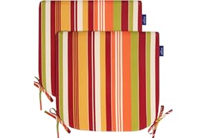 INFBLUE Indoor/Outdoor Chair Cushions Set of 2 Chair Pads Water Resistance Round Corner Outdoor Cushions for Patio Furniture Patio Chair Cushions with Ties Fade Resistance (17''x16'', Colorful Stripe)