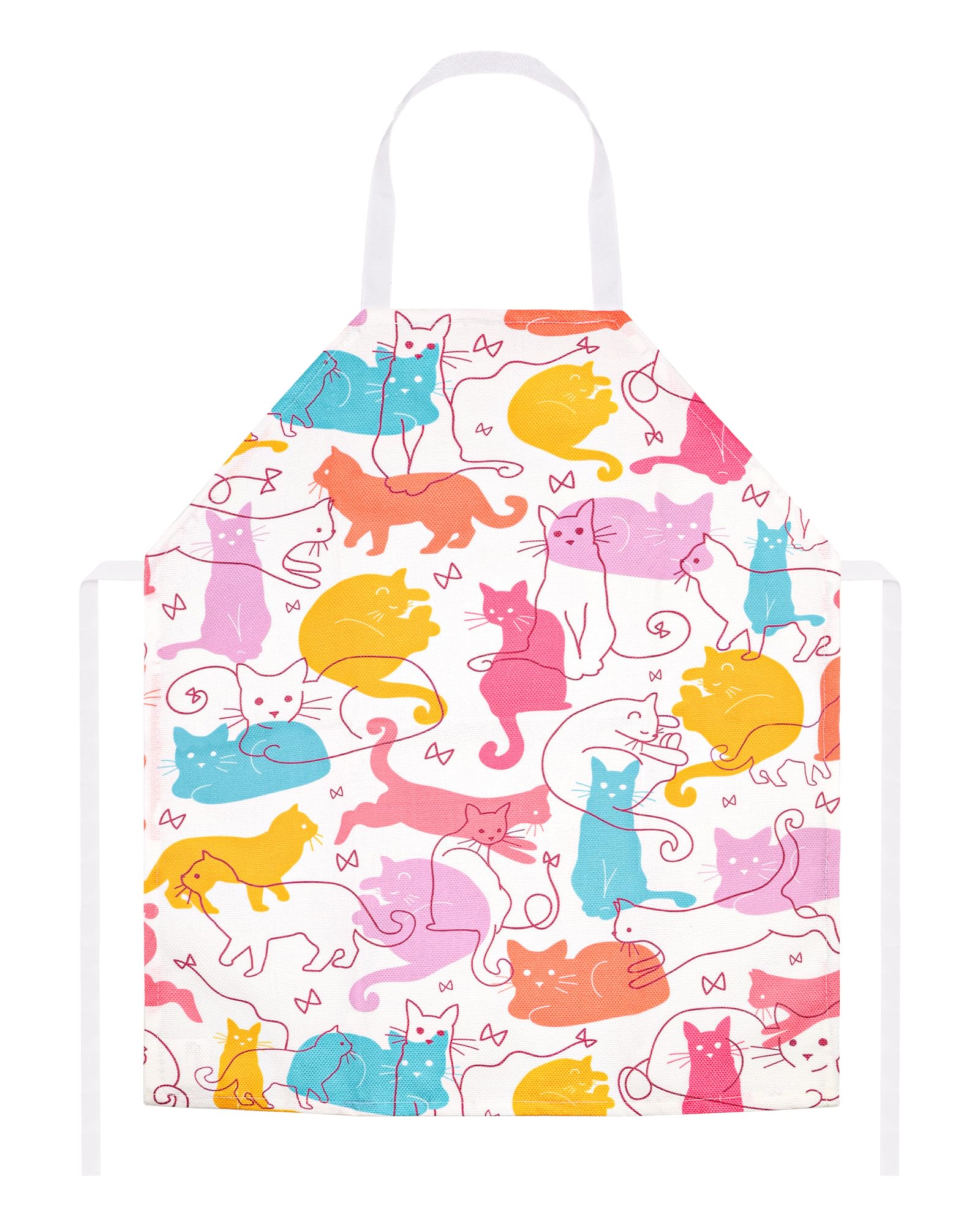TOPWAYS Kids Aprons, Cute Cartoon Kitchen Cooking Baking Apron for Boys and Girls, Children's Apron for Art Painting Gardening (cats apron for kids)