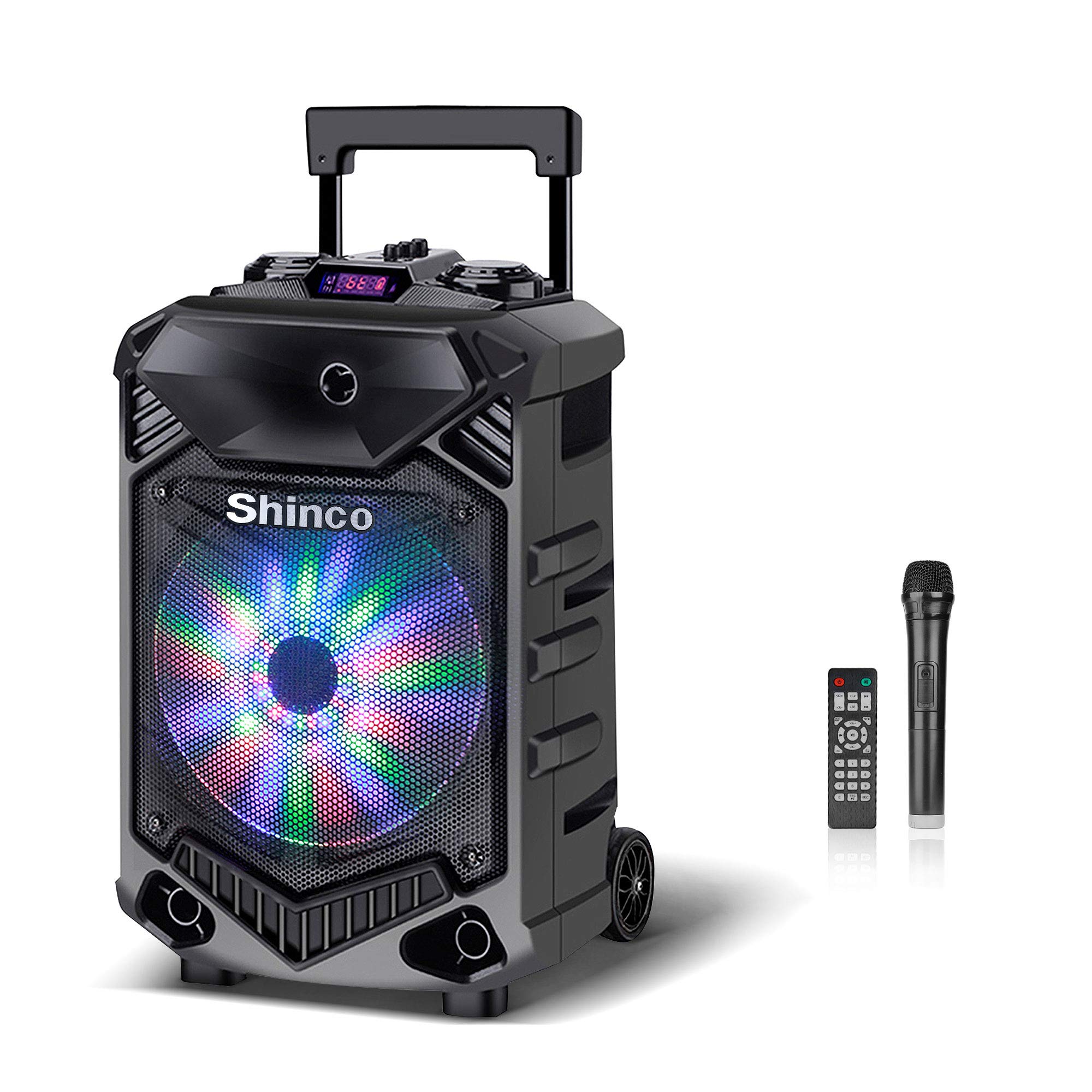 Shinco Bluetooth Karaoke Speaker, 12-inch Subwoofer PA System, Portable Karaoke Machine with Wireless Microphone, Flashing Party Light