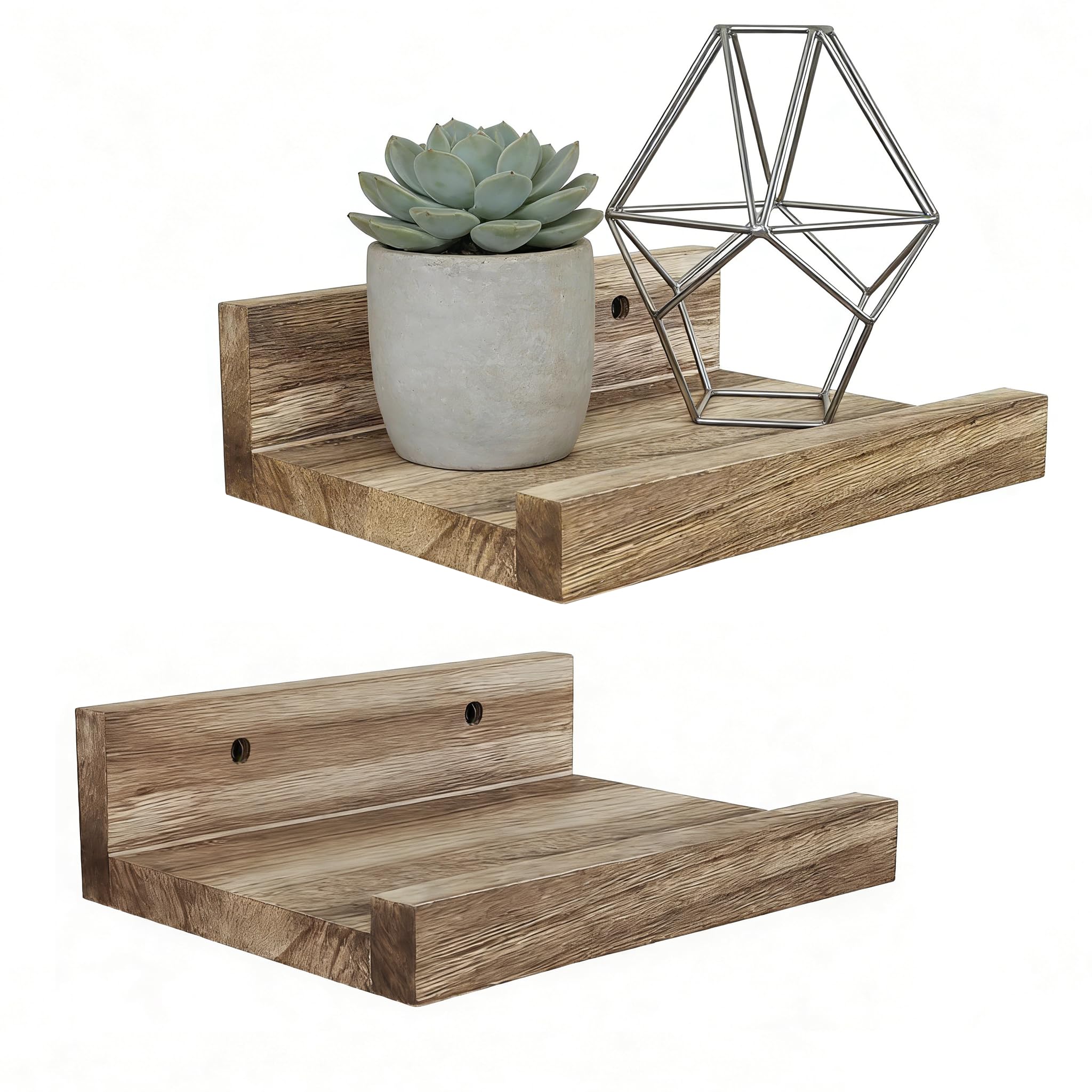 Z metnal Small Floating Shelves, Wooden Display Wall Shelf for Picture Ledge, Wall Mounted, Natural Color, 20 x 14cm, 2 Pcs