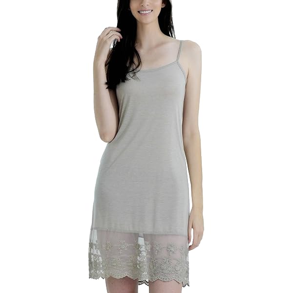 MELODY Women's lightweight layering lace ruffle knit full slip dress  extender with adjustable straps at Amazon Women's Clothing store