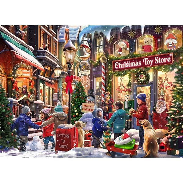 White Mountain Christmas Toy Stamps 1000 Piece Jigsaw Puzzle - Vintage Toy Collection