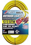 US Wire 74100 12/3 100-Feet SJTW Yellow Heavy-Duty Lighted Extension Cord