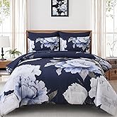 Dobuyly Navy Blue King Size Comforter Set 7 Piece Bed in a Bag, Floral Comforter Set with Sheets, Soft Microfiber Botanical Flowers Complete Bedding Set for All Season