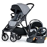 Chicco Corso LE System w/KeyFit Max ClearTex Infant Car Seat &amp; Base | Modular Travel System for Newborns &amp; Toddlers, UPF 50+ Canopy, ClearTex Fabrics, 4-Wheel Suspension, 1-Hand Fold, Grey