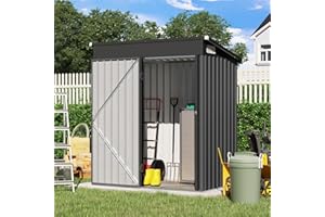 Verano Garden 5'x3' Outdoor Storage Shed, Galvanized Metal Steel Garden Shed W/Lockable Door, Small Waterproof Storage Shed for Backyard, Patio, Lawn (55.31" x 30.12", Black)