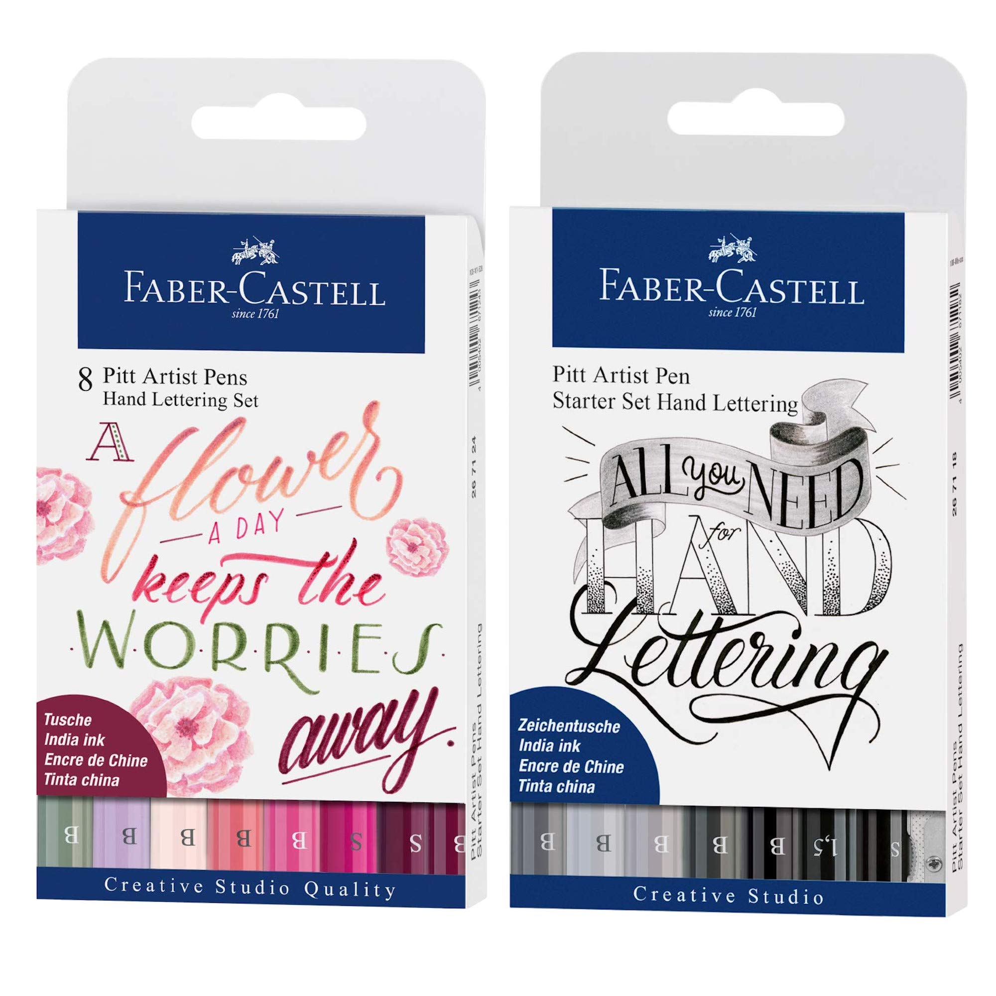 Faber-Castell 267124 Pitt Artist Lettering Ink Pen Pack of 8 Pink Tones + 8 Case Starter Set