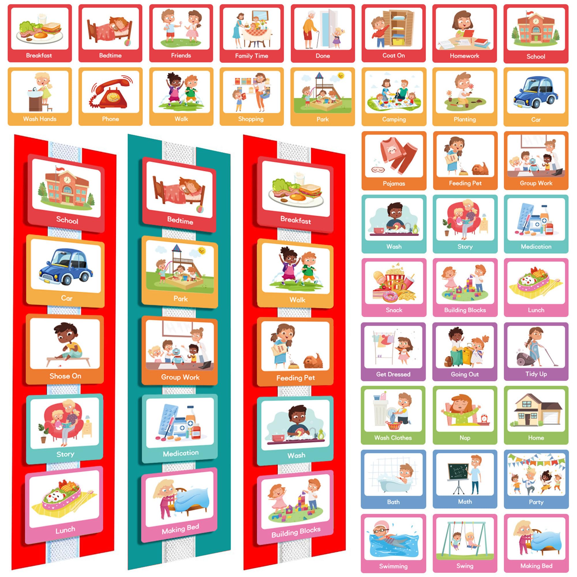 CXAFQ Visual Timetable Children Daily Routine Chart, Autism Learning Resources, Learning Aids Tool for ADHD, Autism,Chore for kids, Calendar Pocket, Home School Preschool for Boys Girls.