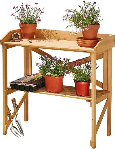 Garden Gear Wooden Potting Bench, 2-Tier Workstation L80xW40xH84.5cm