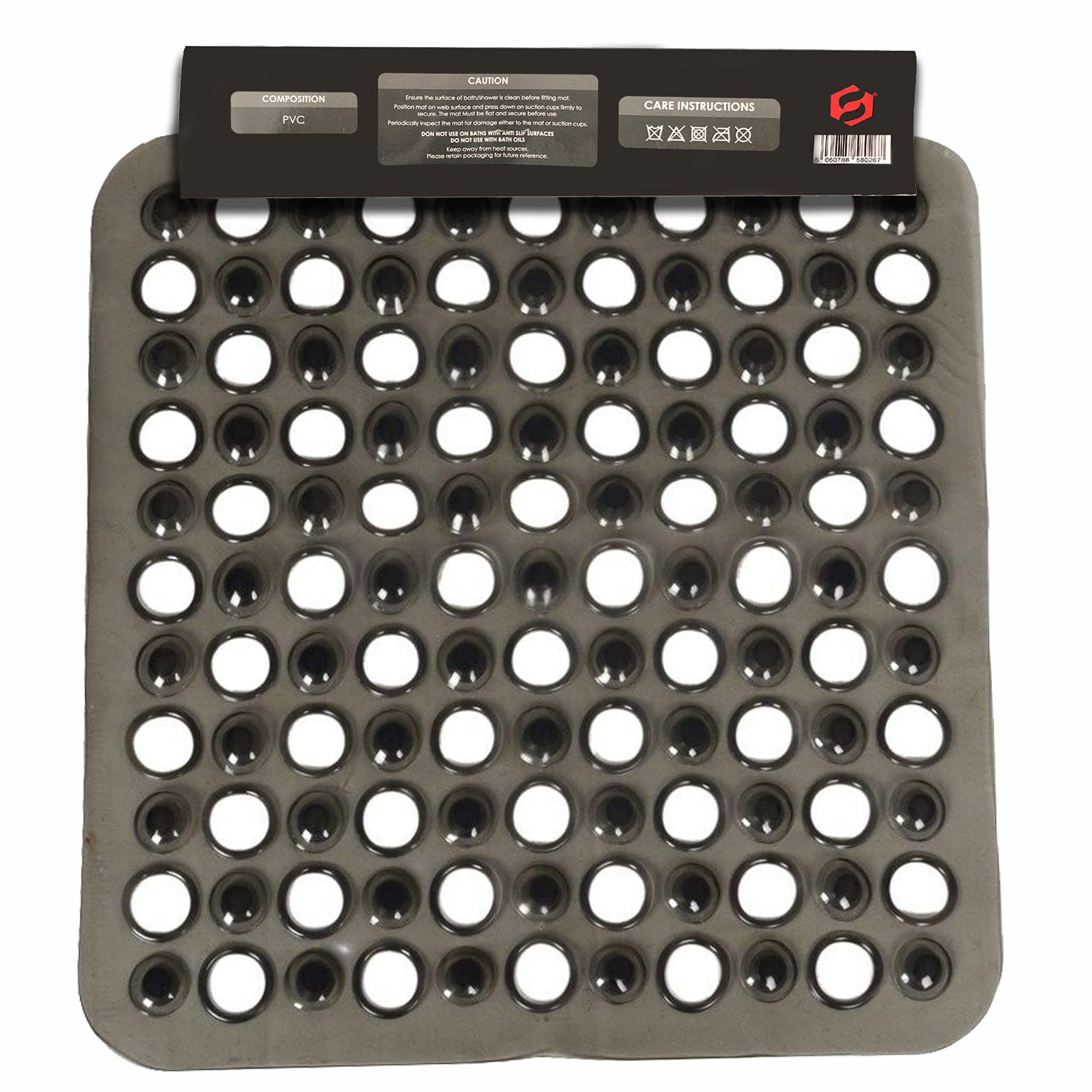 SUL Square Shower Mat Anti Slip,Anti Mould, Machine Washable Bath Mat For Walk In Shower Tray, Bathtub Shower Mats NonSlip Drain Holes Suction Cups,Latex Free Durable Resistant Size43cmx43cm Black