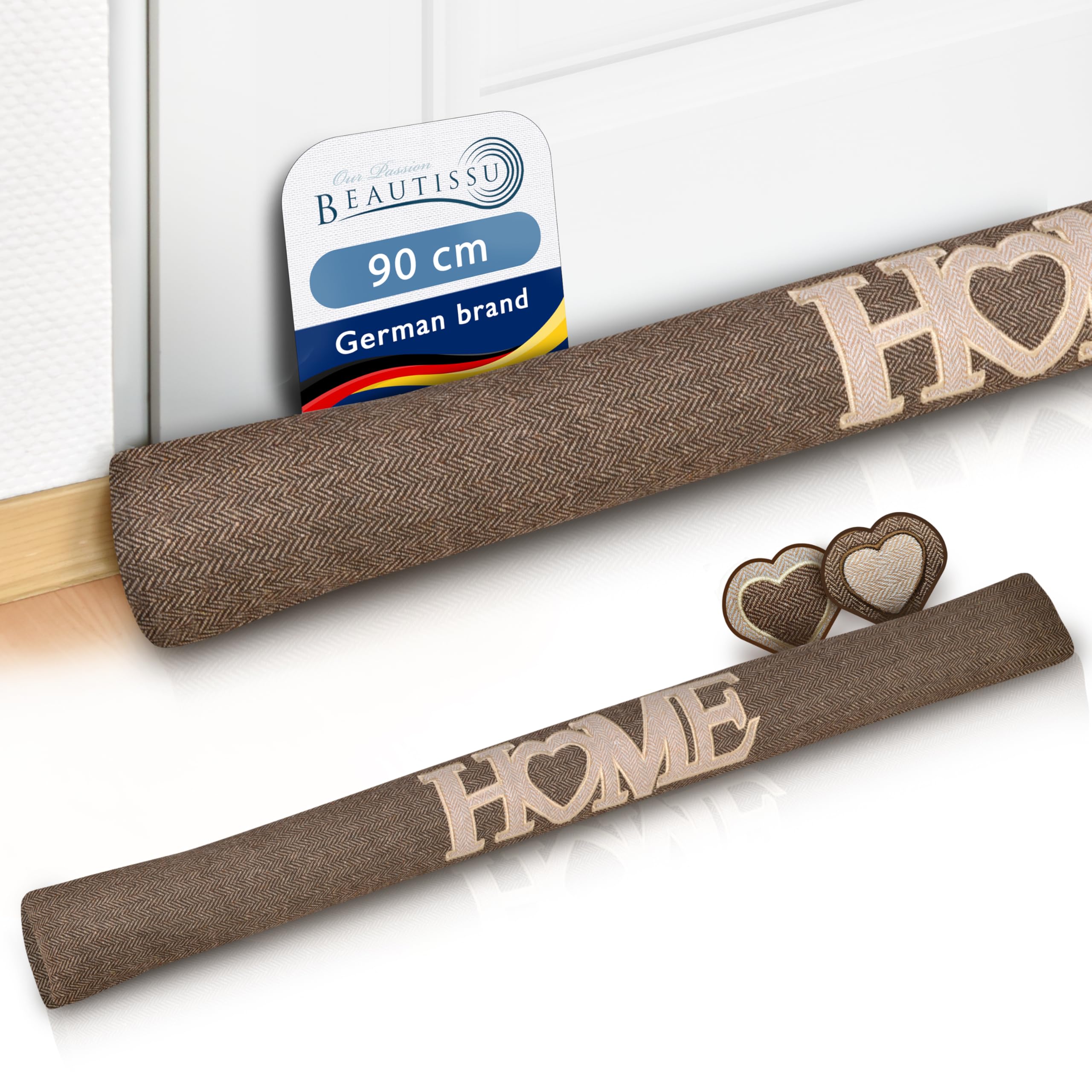 Beautissu 2x Draught Excluder for Doors 90 cm Tuuli HE - 1kg Heavy Door Pillow Draft Wind Stopper for Windows - Long Weighted Draft Excluder Cushion Home Door Sausage in Brown
