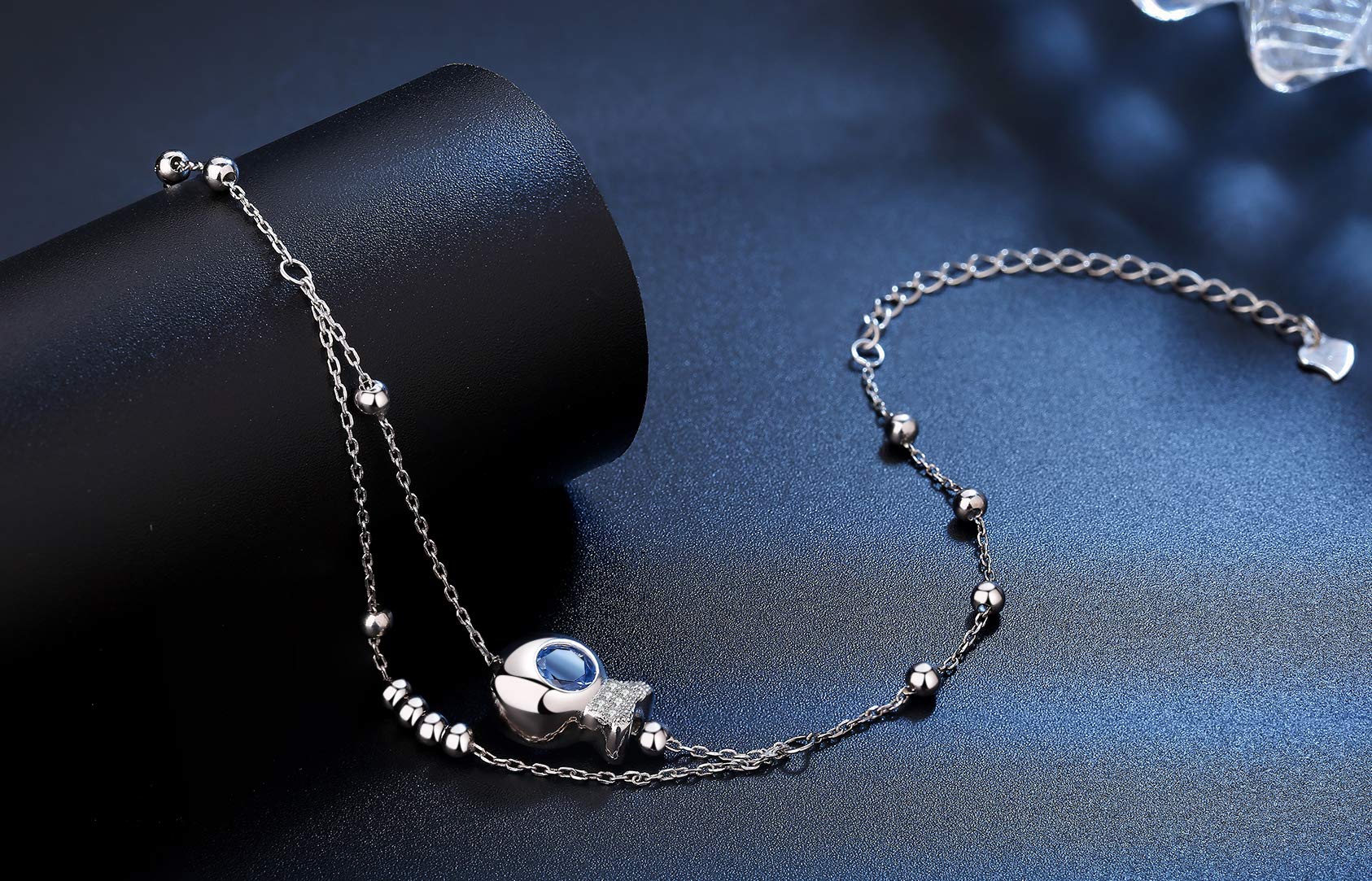 Abiguell Damen Fußkettchen 925 Sterling Silber Kugel Fußkette, Sommer Strand FußSchmuck für Frauen Mädchen inkl. Geschenkbox Verstellbares (26 cm)