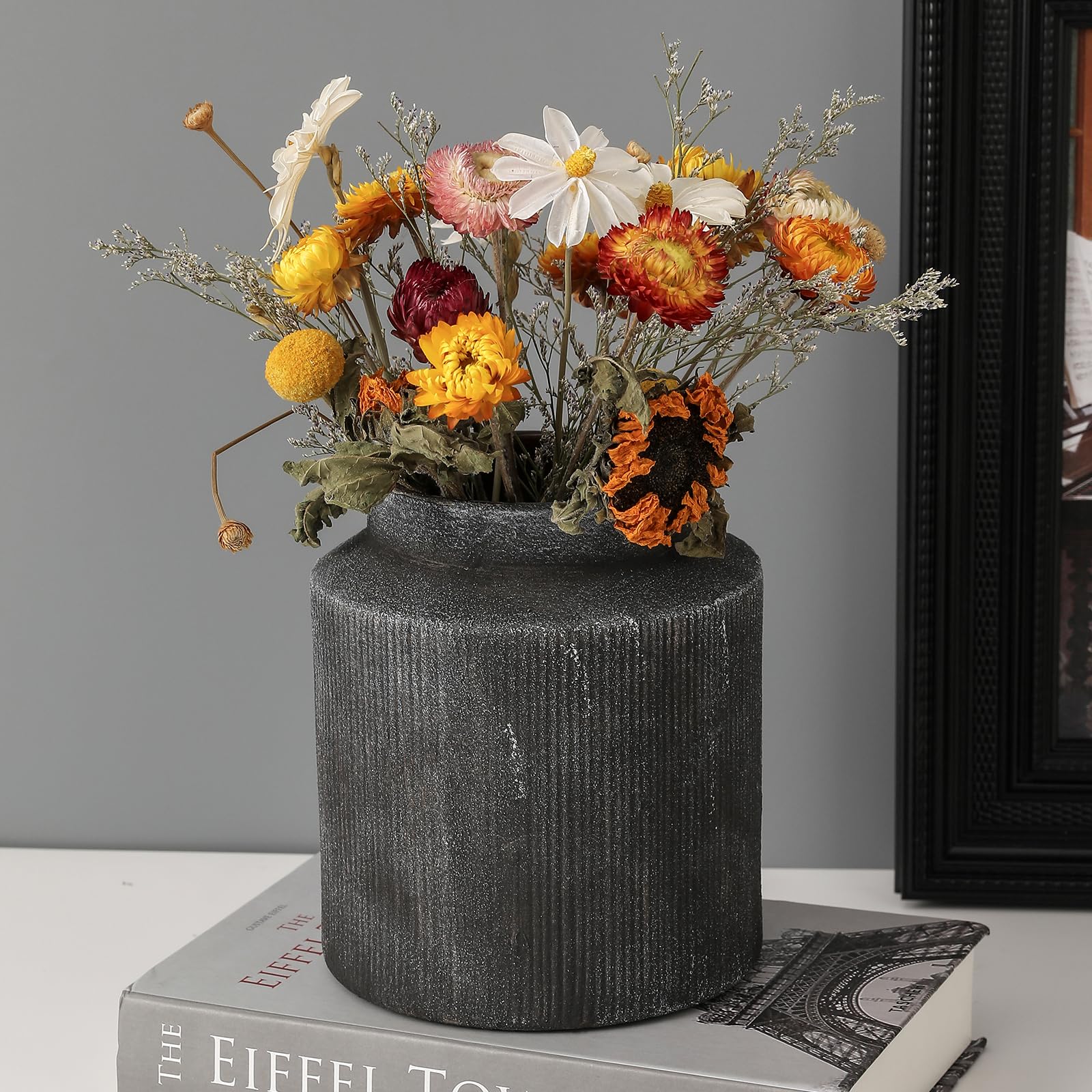 Photo 1 of Farmhouse Vase for Home Decor, Vintage Rustic Terracotta Flower Vase Suitable for Home Decor, Living Room, Shelf, Dining Table. 7IN?Frosted Dark Blue? ZSHLXM