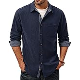 PJ PAUL JONES Men's Corduroy Button Down Shirt Long Sleeve Casual Collared Wrinkle Free Untucked Shirts with Pocket