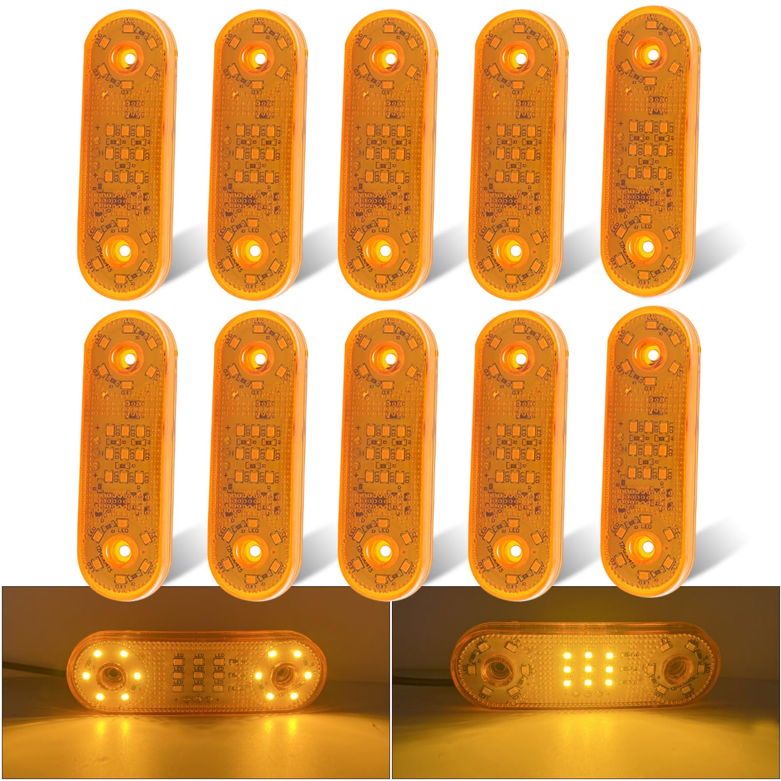 Biqiure 10PCS Trailer Marker Lights Yellow,21 LED Clearance Lights 12V 24V Front Rear Position Indicator Lights Waterproof with 2 Modes for Trucks, Tractors,Boat,Trailer,RVs