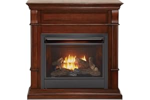Duluth Forge Dual Fuel Ventless Gas Fireplace System with Mantle, Thermostat Control, 5 Fire Logs, Use with Natural Gas or Liquid Propane, 26000 BTU, Heats up to 1350 Sq. Ft., Auburn Cherry Finish