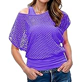 WILDPARTY Women Casual Sexy 80s Costumes Fishnet Neon Off Shoulder T-Shirt Two Pieces