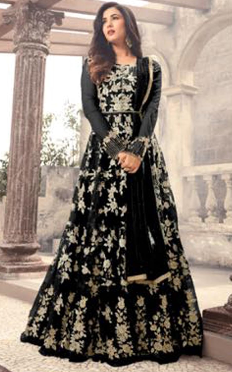 ank anarkali kurtis for women, heavy embroidered semi-stitched long -