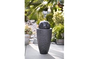 XBrand GE2612FTBK Modern Stone Textured Round Sphere Water Fountain w/LED Lights, Indoor Outdoor Décor, 25.6 Inch Tall, Black