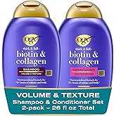OGX Thick & Full + Biotin and Collagen for Hair Volume & Body, Sulfate Free Volumizing Shampoo & Conditioner Set for Fine & Thinning Hair, Nutrient-Infused, Vitamin B7, 13 fl oz, 2 Pack