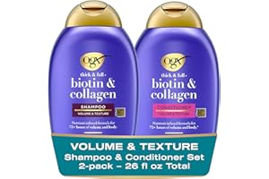 OGX Thick & Full + Biotin and Collagen for Hair Volume & Body, Sulfate Free Volumizing Shampoo & Conditioner Set for Fine & Thinning Hair, Nutrient-Infused, Vitamin B7, 13 fl oz, 2 Pack